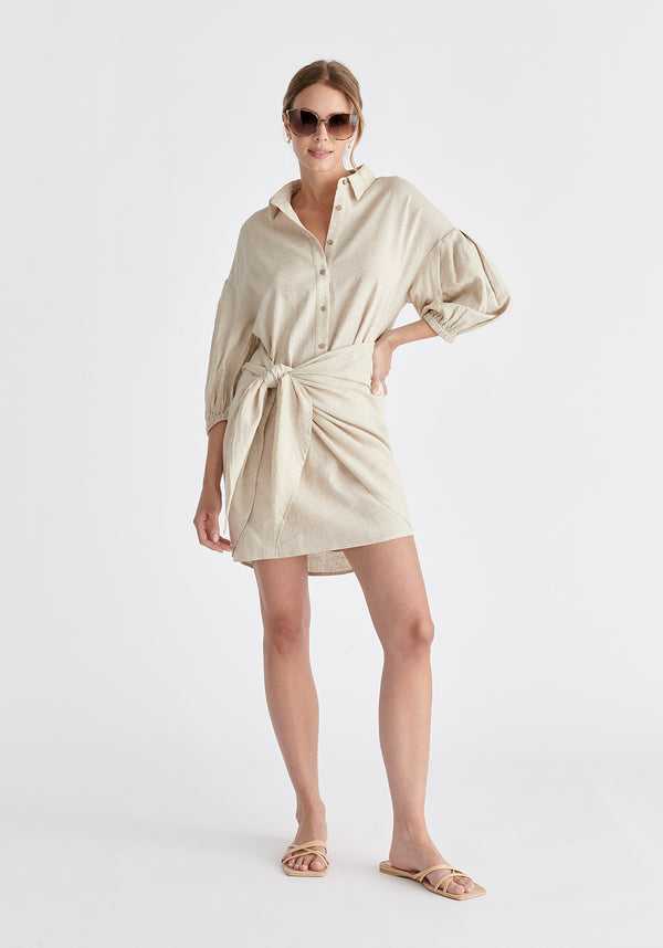paisie Linen Blend Shirt Dress