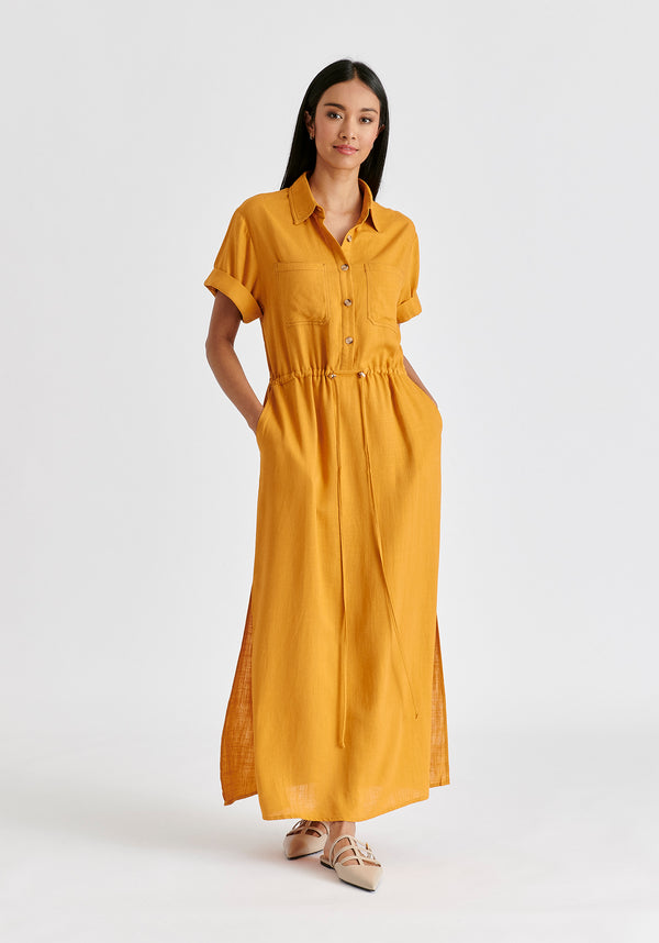 Paisie Linen Blend Shirt Dress With Stitch Details