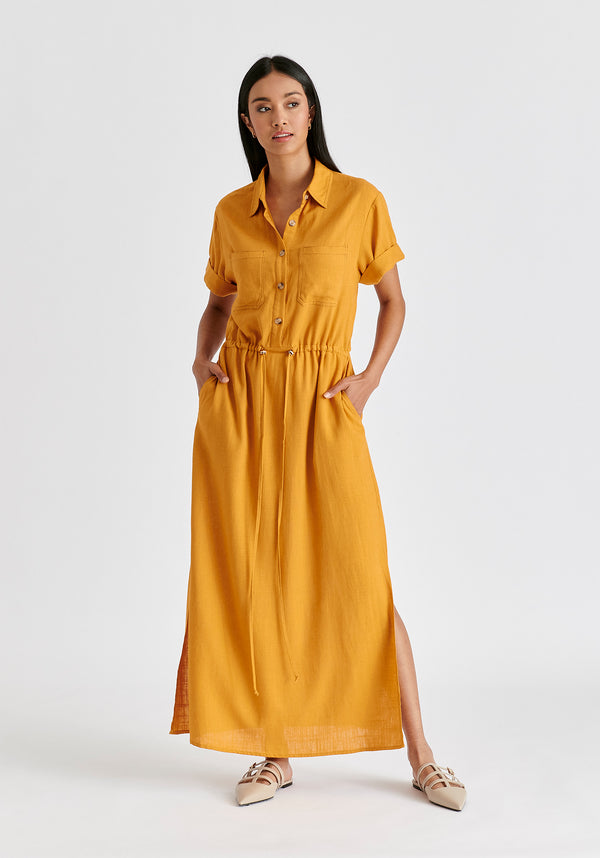 Paisie Linen Blend Shirt Dress With Stitch Details