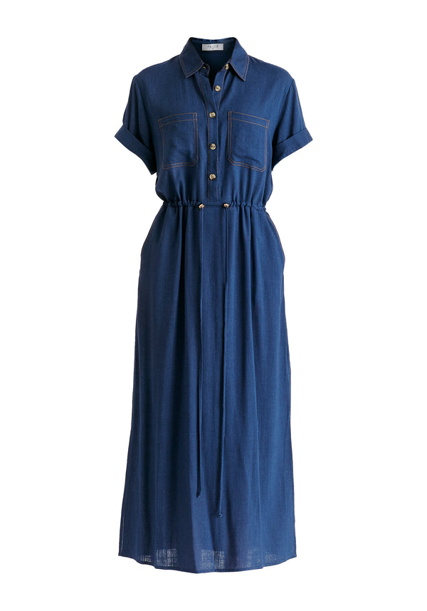 Paisie Linen Blend Shirt Dress With Stitch Details