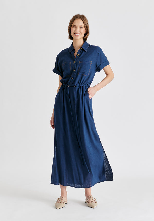 Paisie Linen Blend Shirt Dress With Stitch Details