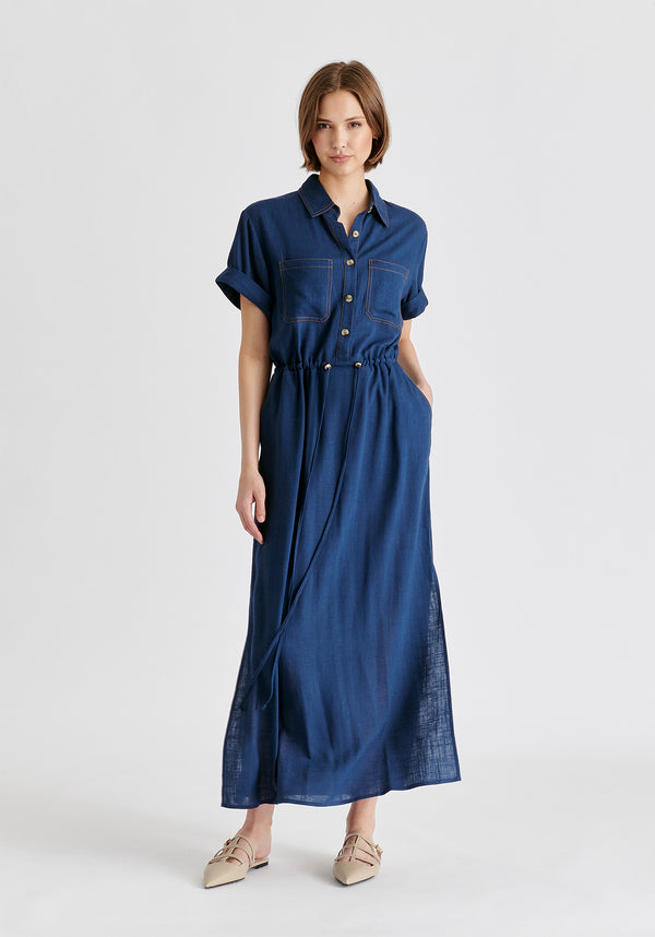 Paisie Linen Blend Shirt Dress With Stitch Details