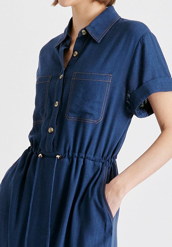 paisie Linen Blend Shirt Dress with Stitch Details