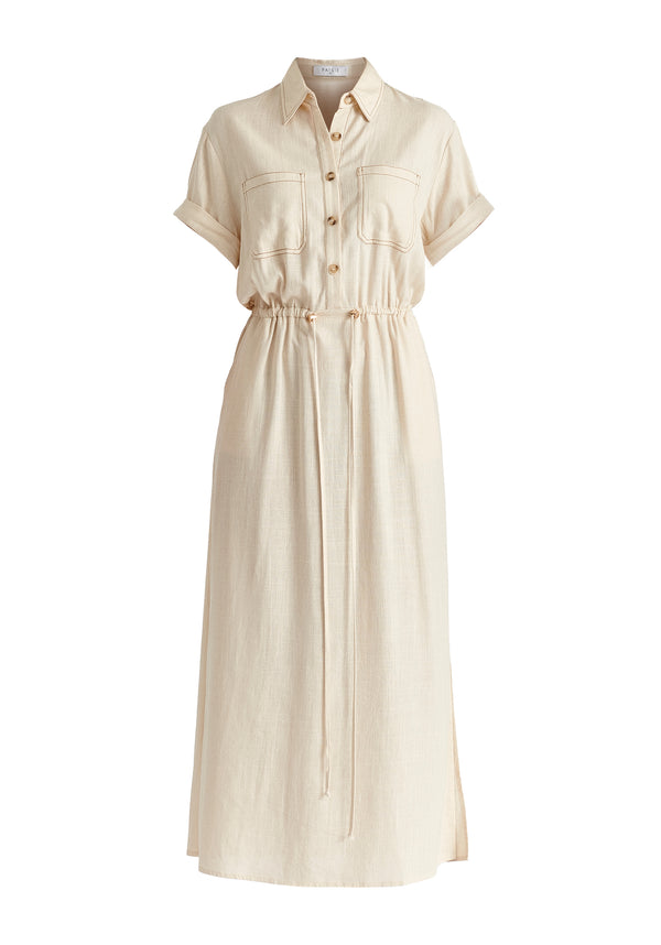 Paisie Linen Blend Shirt Dress With Stitch Details