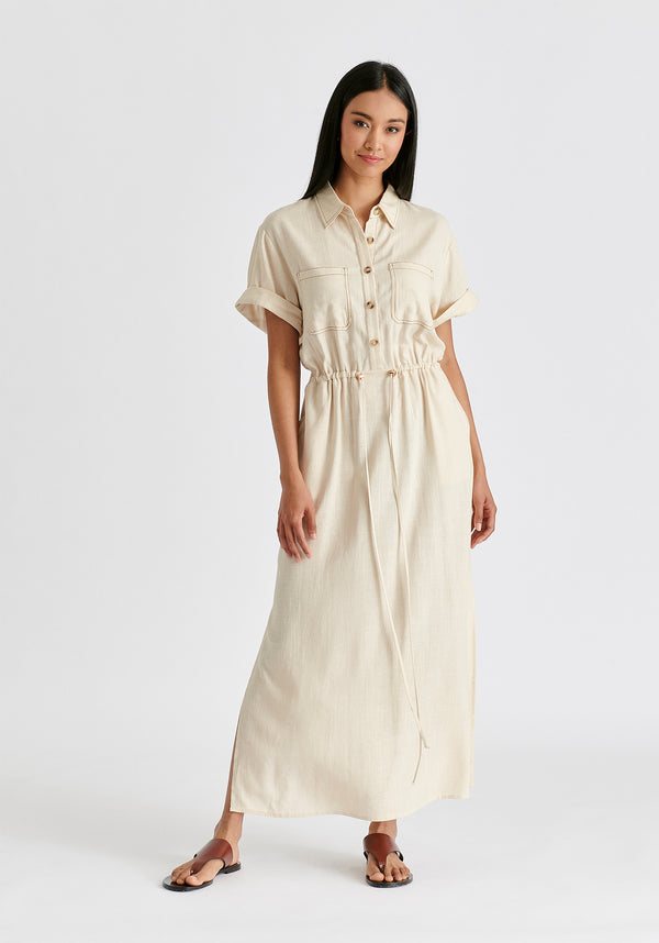 Paisie Linen Blend Shirt Dress With Stitch Details