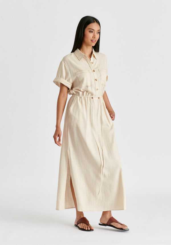 Paisie Linen Blend Shirt Dress With Stitch Details