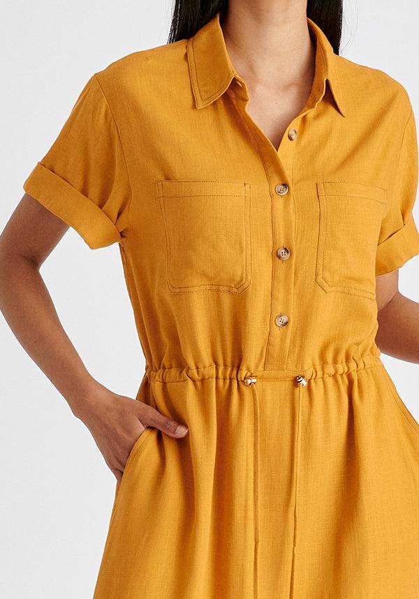 paisie Linen Blend Shirt Dress with Stitch Details