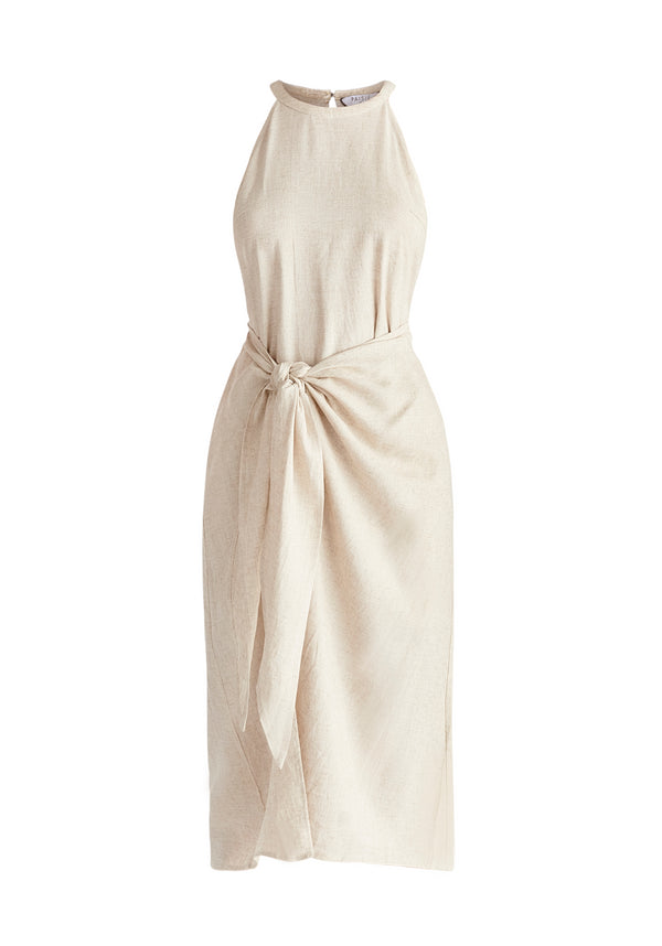 Paisie Linen Blend Waist Tie Dress