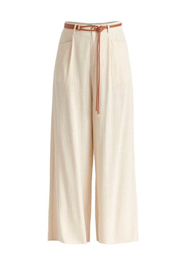 Paisie Linen Blend Wide Leg Trousers With Belt