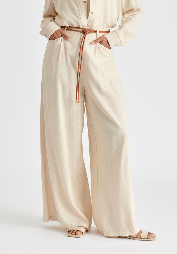 Paisie Linen Blend Wide Leg Trousers With Belt
