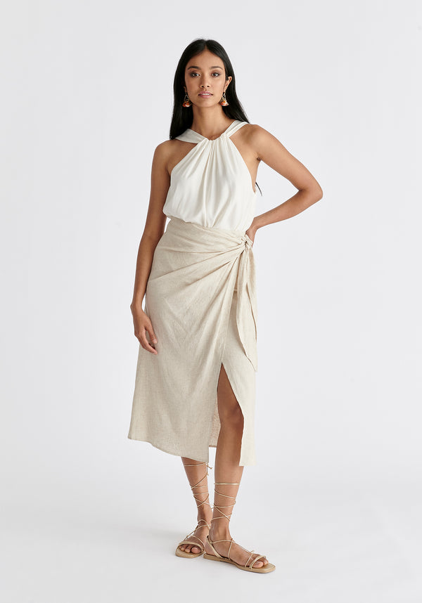paisie Linen Blend Wrap Skirt