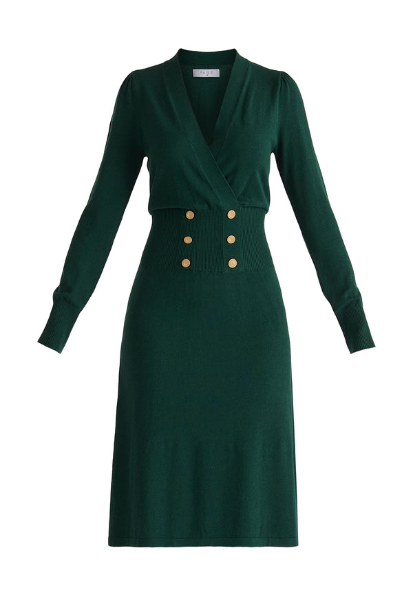 Paisie Long Sleeve Knitted Button Wrap Dress