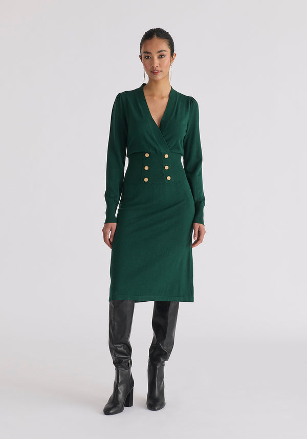 Paisie Long Sleeve Knitted Button Wrap Dress