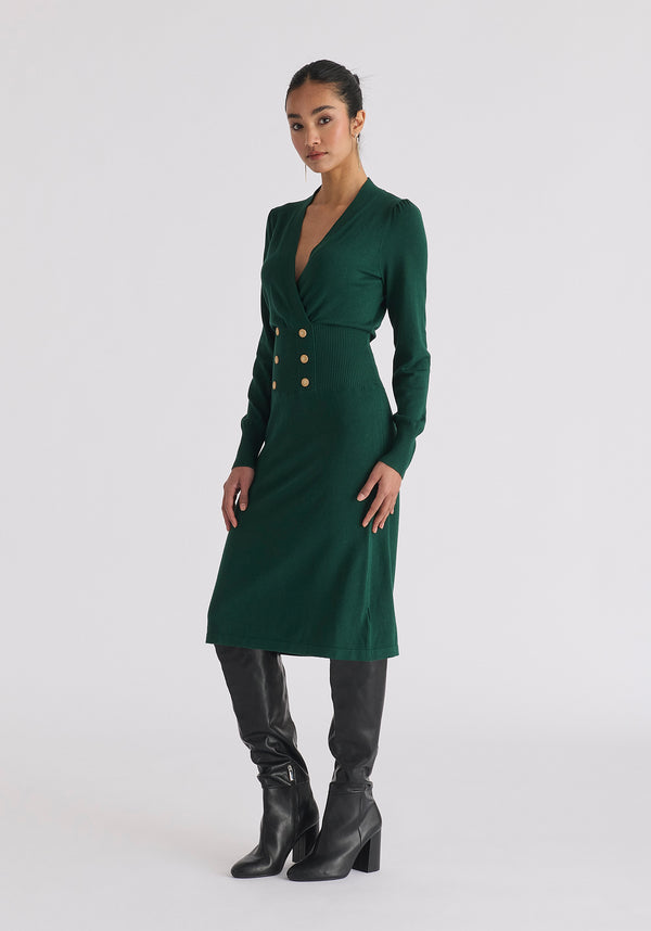 Paisie Long Sleeve Knitted Button Wrap Dress