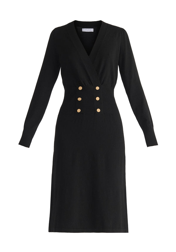 Paisie Long Sleeve Knitted Button Wrap Dress