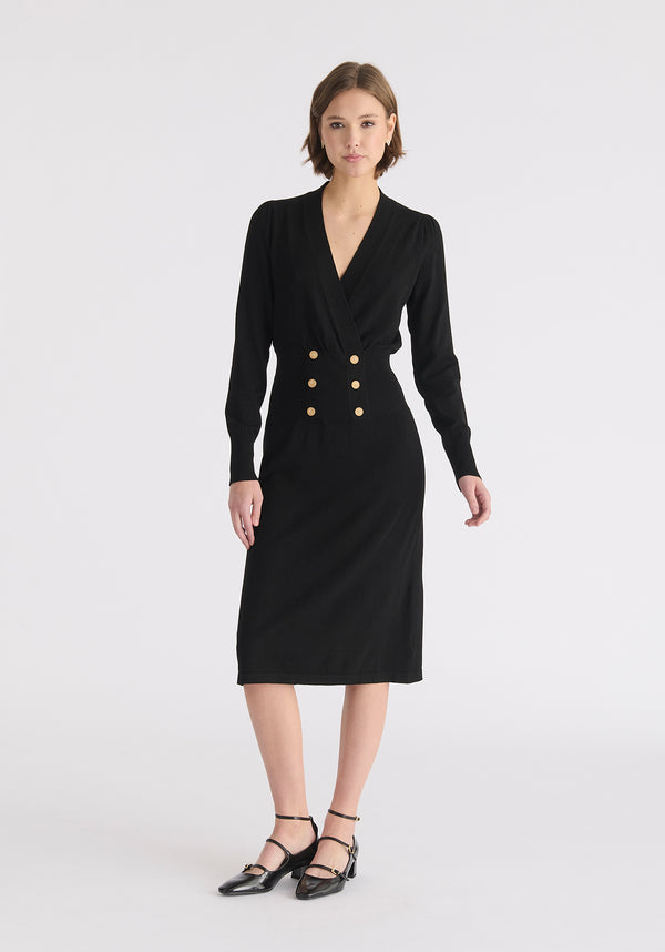 Paisie Long Sleeve Knitted Button Wrap Dress