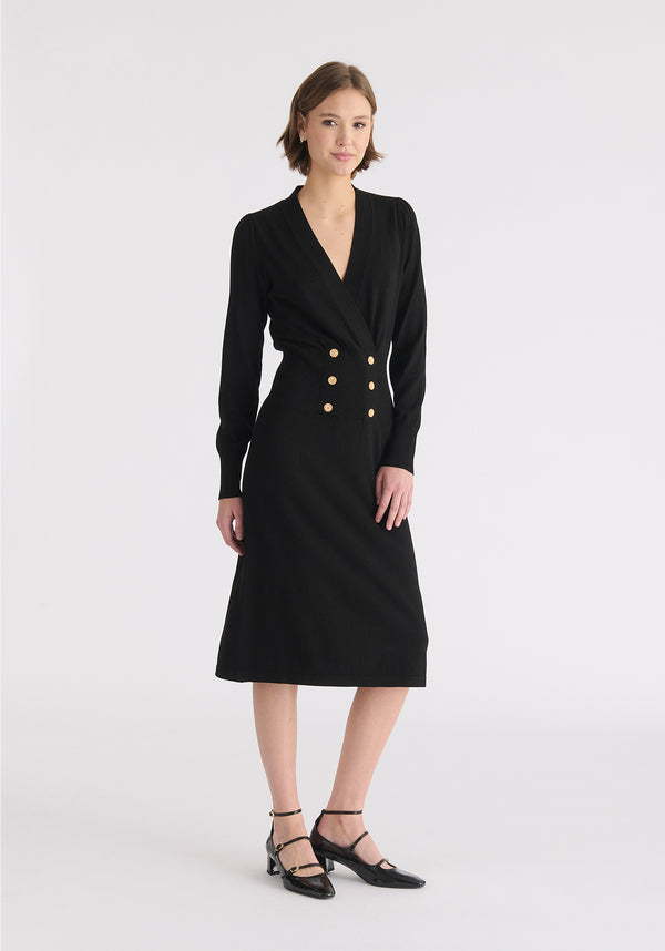 Paisie Long Sleeve Knitted Button Wrap Dress