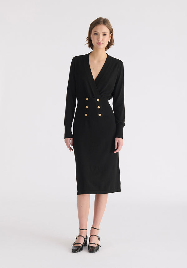 paisie Long Sleeve Knitted Button Wrap Dress