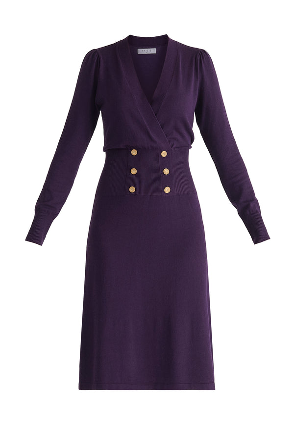 Paisie Long Sleeve Knitted Button Wrap Dress