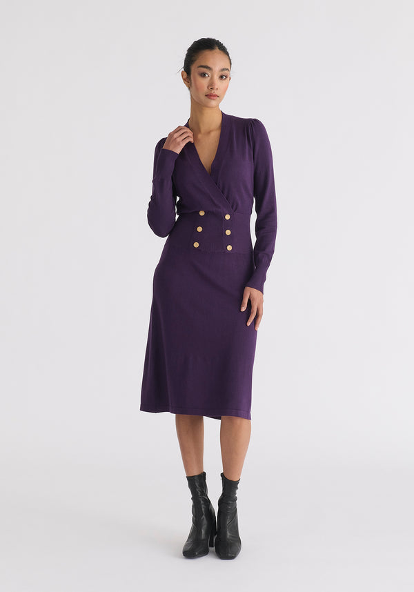 Paisie Long Sleeve Knitted Button Wrap Dress