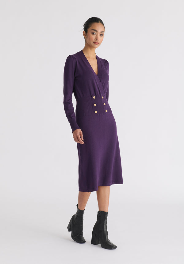 Paisie Long Sleeve Knitted Button Wrap Dress