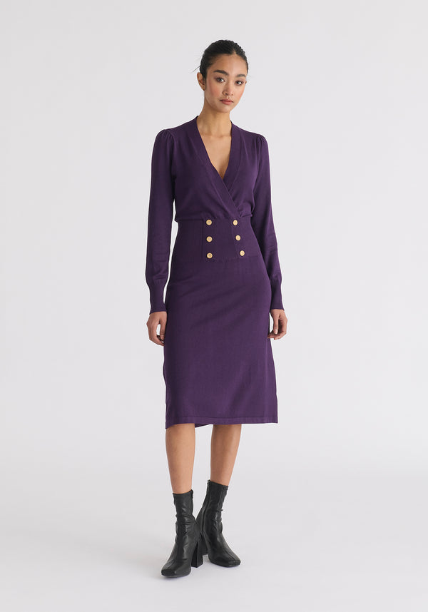 paisie Long Sleeve Knitted Button Wrap Dress