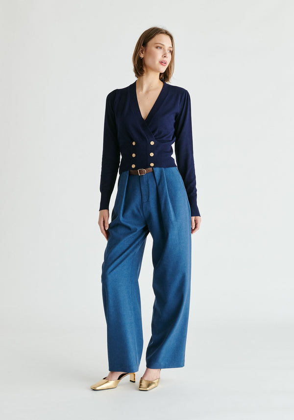 Paisie Long Sleeve Knitted Button Wrap Top