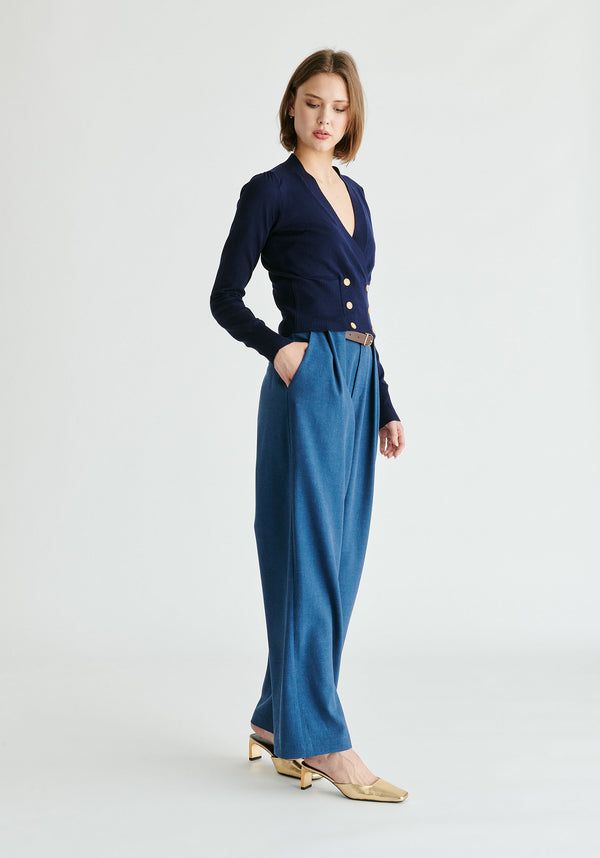 Paisie Long Sleeve Knitted Button Wrap Top