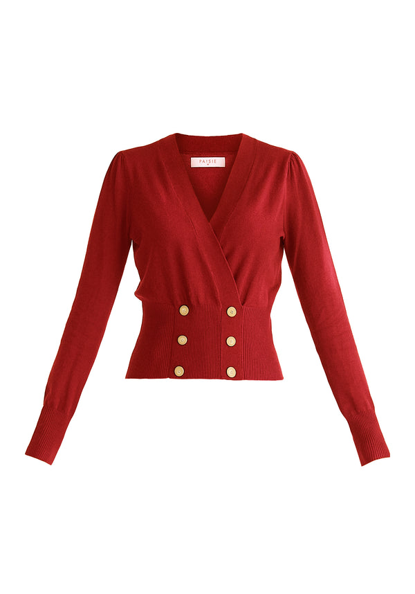 Paisie Long Sleeve Knitted Button Wrap Top