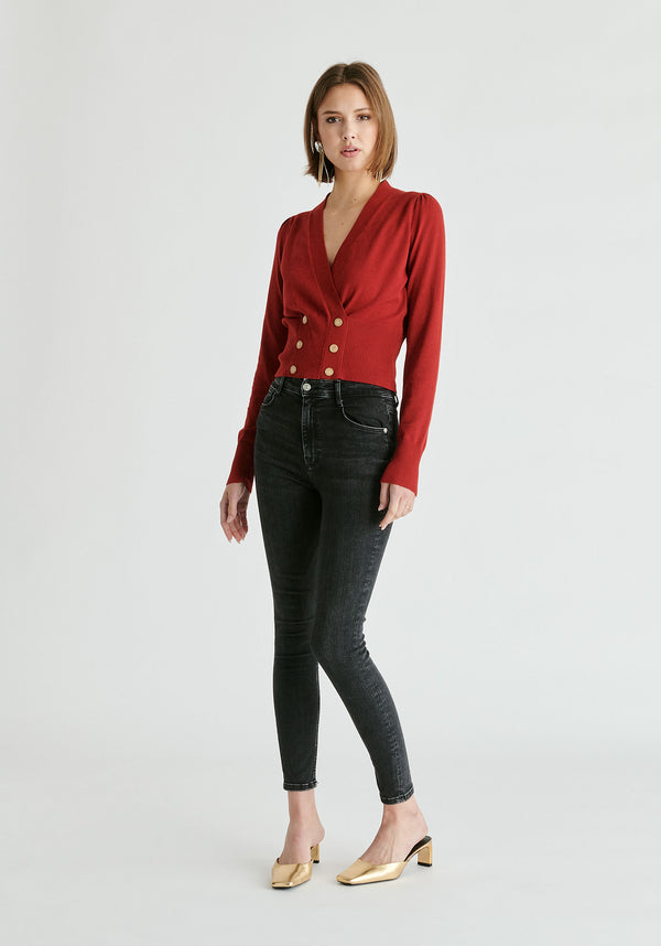 Paisie Long Sleeve Knitted Button Wrap Top