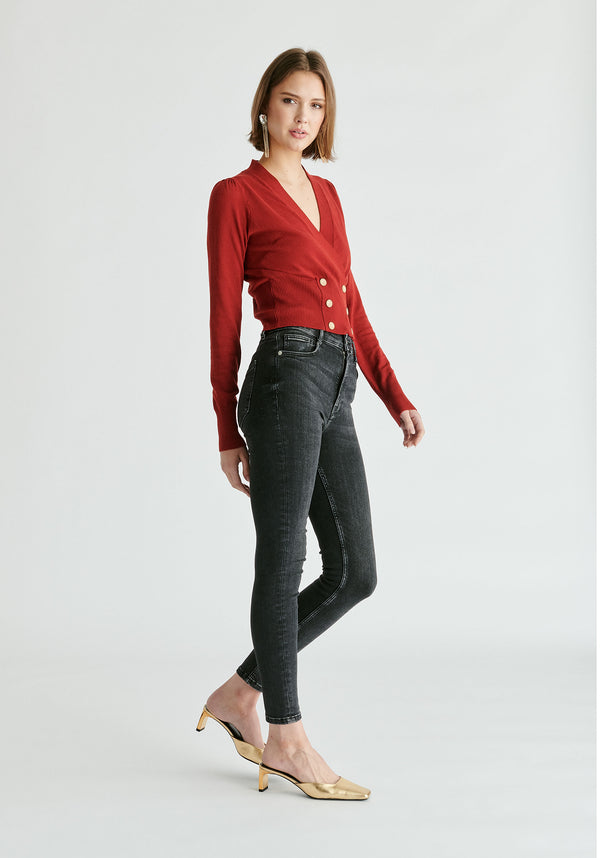 Paisie Long Sleeve Knitted Button Wrap Top