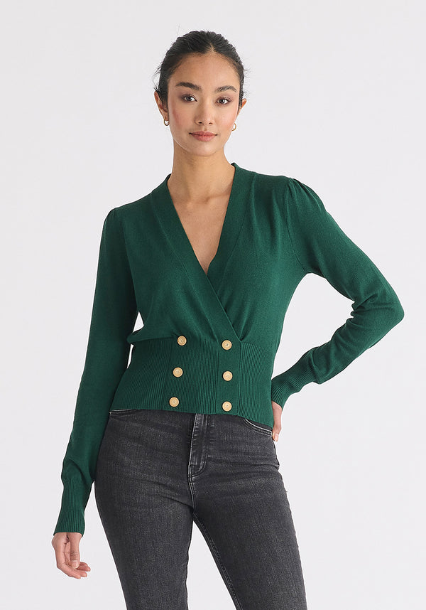 Paisie Long Sleeve Knitted Button Wrap Top