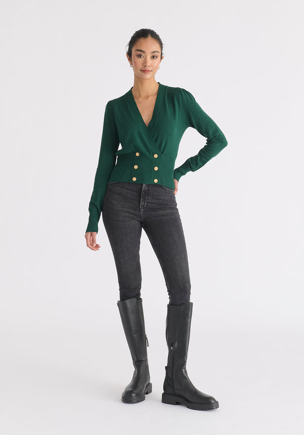 Paisie Long Sleeve Knitted Button Wrap Top