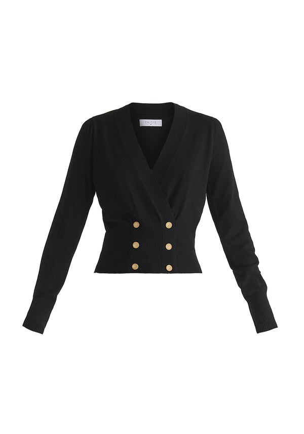 Paisie Long Sleeve Knitted Button Wrap Top