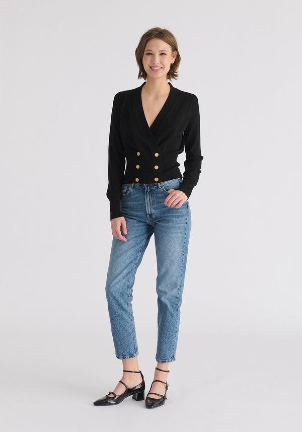 Paisie Long Sleeve Knitted Button Wrap Top