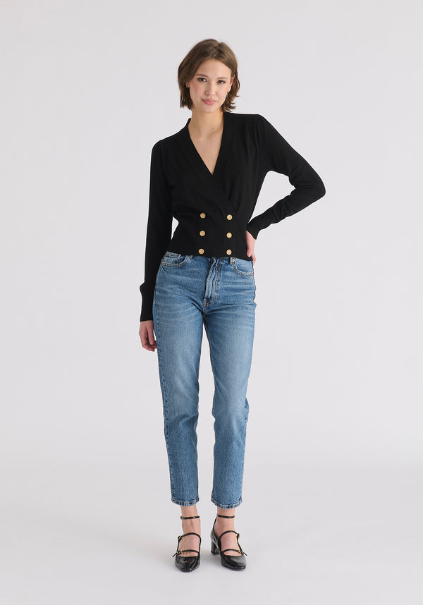 Paisie Long Sleeve Knitted Button Wrap Top