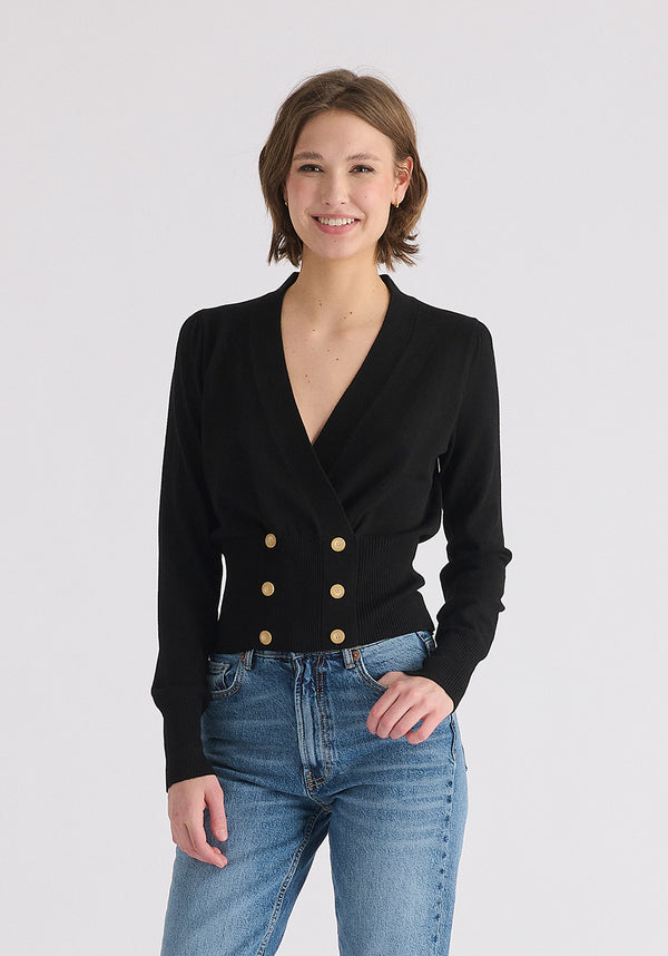 paisie Long Sleeve Knitted Button Wrap Top