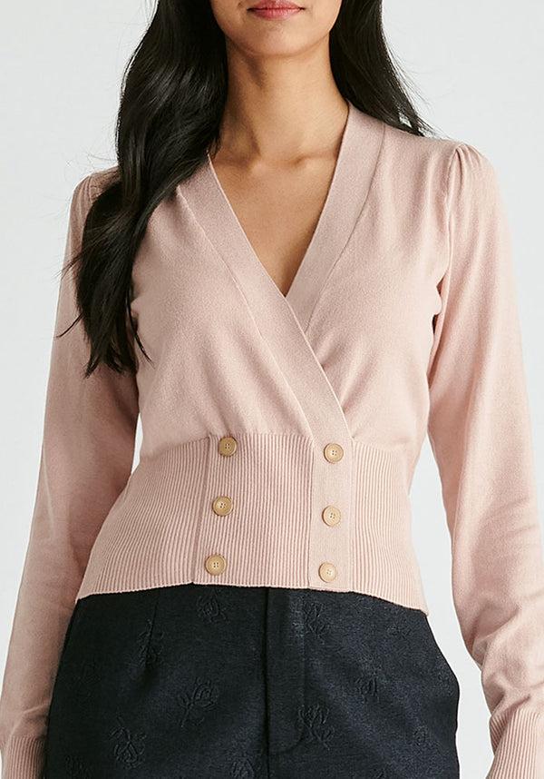 paisie Long Sleeve Knitted Button Wrap Top