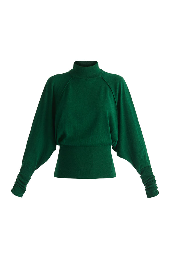Paisie Mock Neck Batwing Jumper With Ruched Cuffs