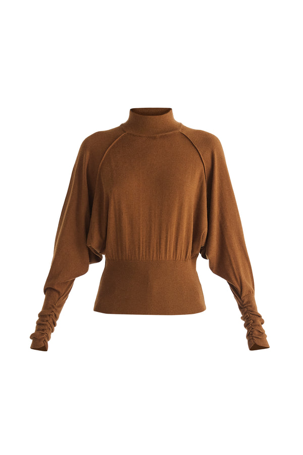 Paisie Mock Neck Batwing Jumper With Ruched Cuffs