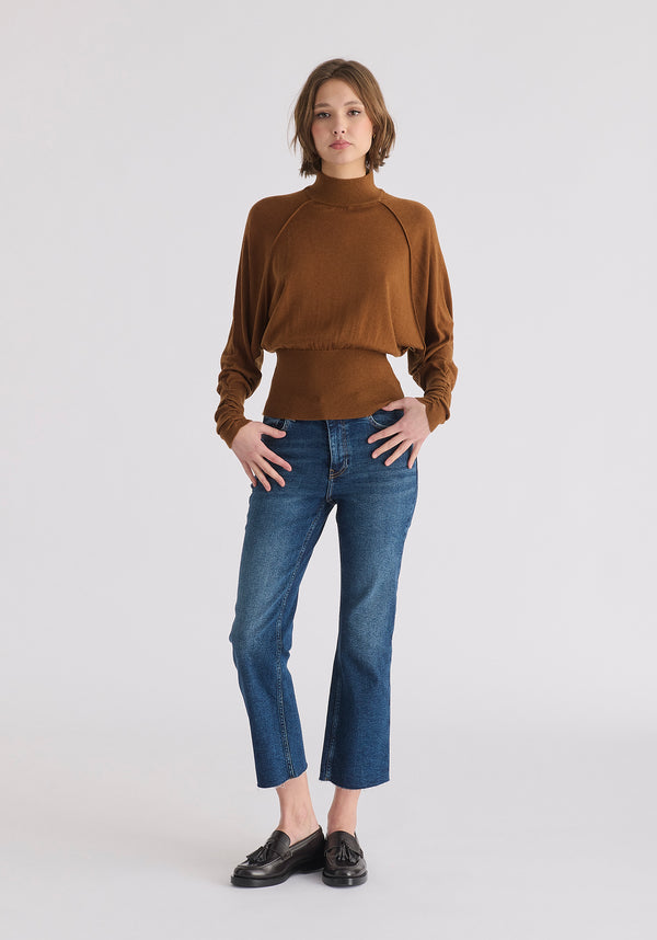 Paisie Mock Neck Batwing Jumper With Ruched Cuffs