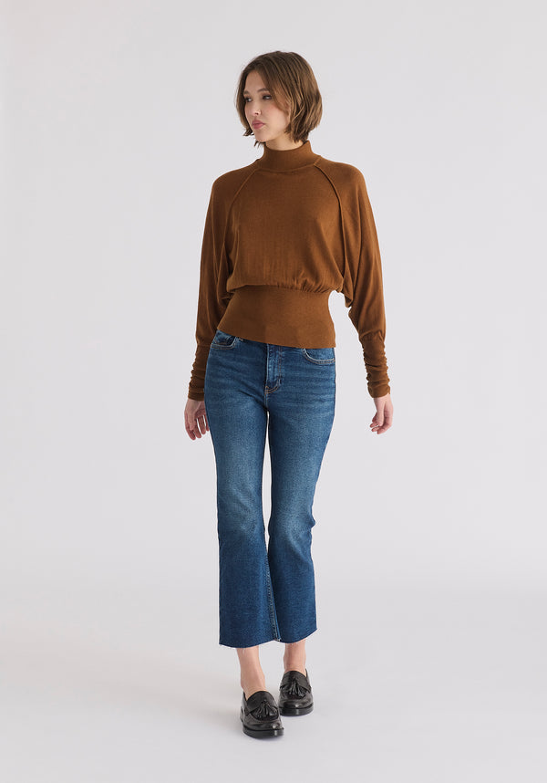 Paisie Mock Neck Batwing Jumper With Ruched Cuffs