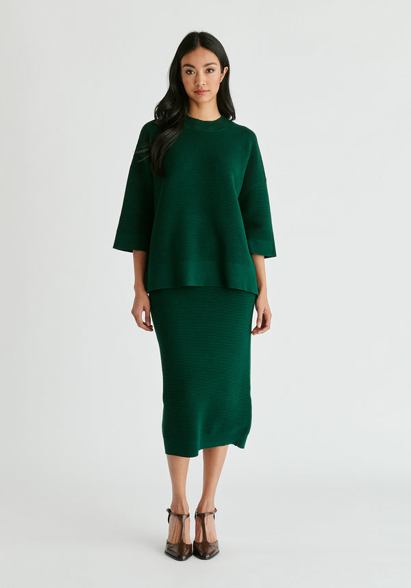 Paisie Mock Neck Cropped Sleeve Ribbed Jumper