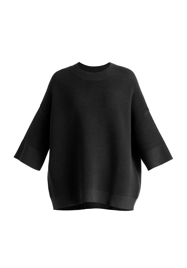 Paisie Mock Neck Cropped Sleeve Ribbed Jumper