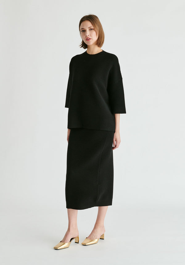 Paisie Mock Neck Cropped Sleeve Ribbed Jumper