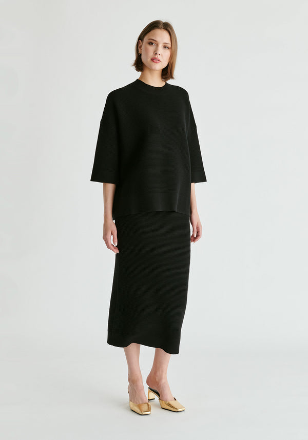 Paisie Mock Neck Cropped Sleeve Ribbed Jumper