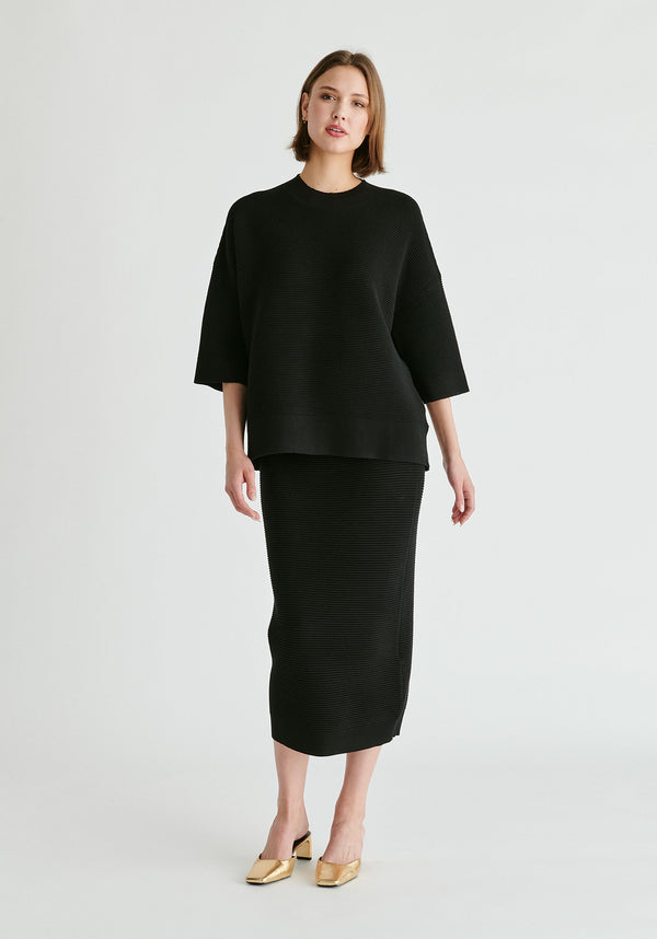 paisie Mock Neck Cropped Sleeve Ribbed Jumper
