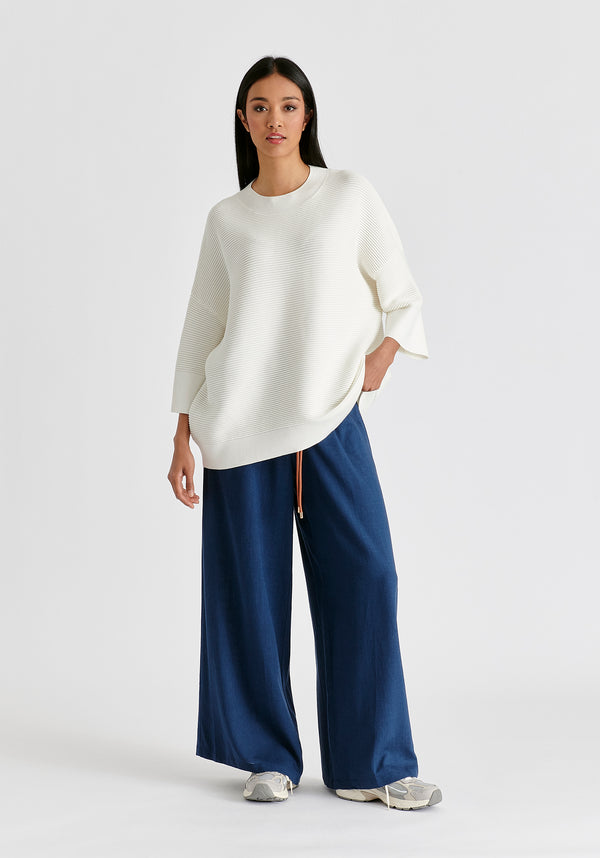 Paisie Mock Neck Cropped Sleeve Ribbed Jumper