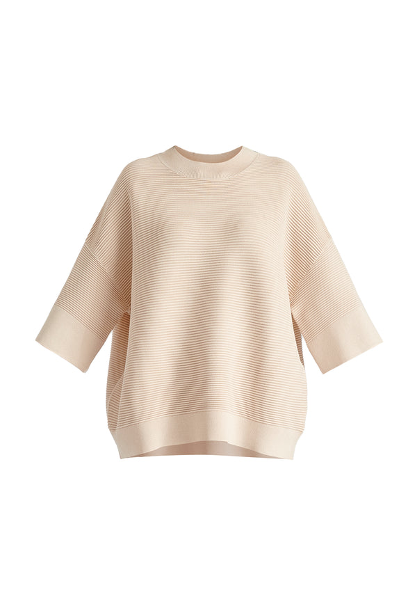Paisie Mock Neck Cropped Sleeve Ribbed Jumper