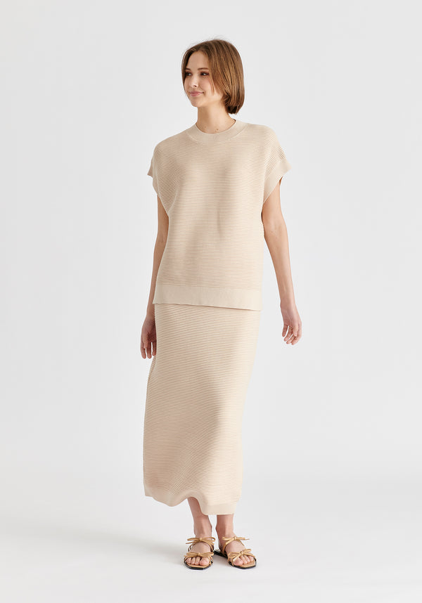Paisie Mock Neck Sleeveless Ribbed Jumper